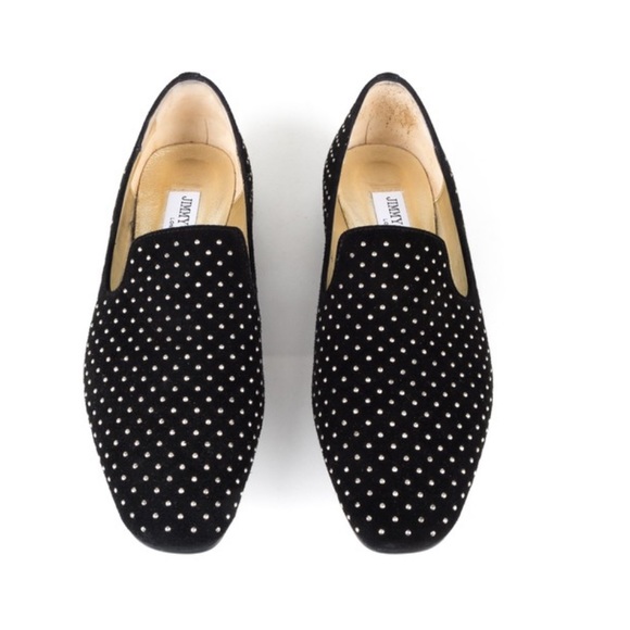 Jimmy Choo Shoes - Jimmy Choo Black Suede Gold Studded Loafers Flats